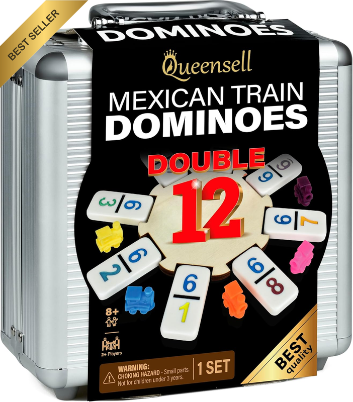 Mexican Train Dominoes Set with Wooden Hub, Domino Tile Board Games - Double 12