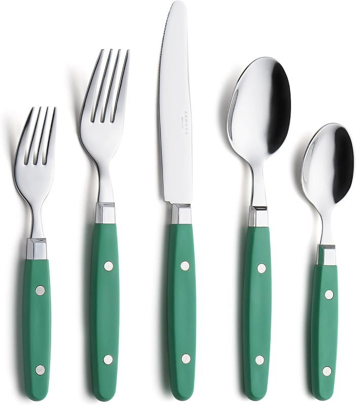 ANNOVA Silverware Set, Retro/Rivet Colorful Stainless Steel Tableware Kitchen Fl