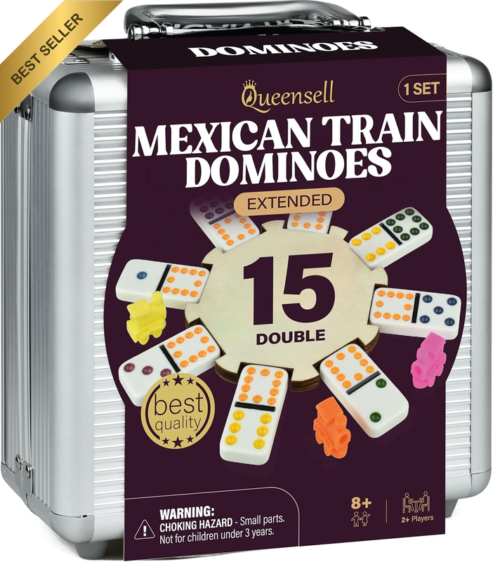 Mexican Train Dominoes Double 15 Set 136 Tiles Aluminum Case