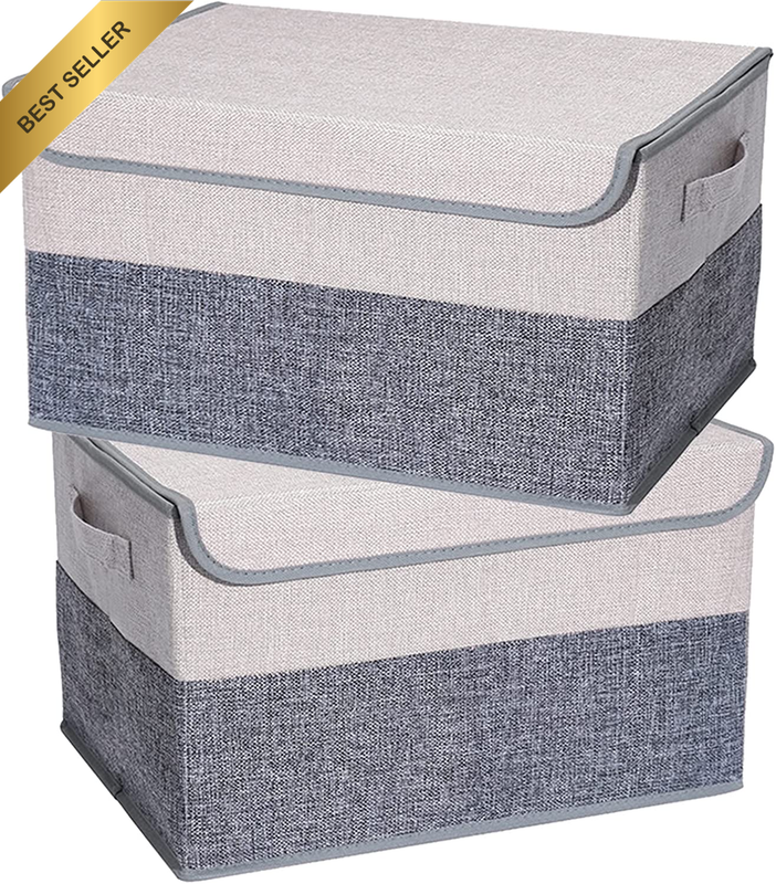 2 Pack Foldable Storage Box with Lids and Handles, L40 X W28 X H26 Cm, Linen Org