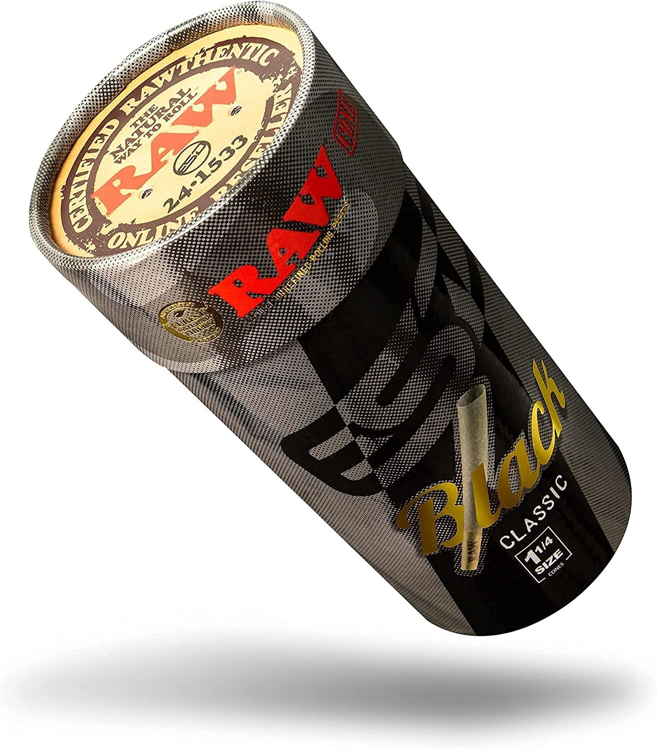 RAW Black 1-1/4 Size Cones | 100 Pack | Ultra-Thin Rolling Paper with Tips