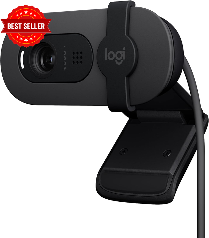 Brio 100 Full HD Webcam for Meetings and Streaming, Auto-Light Balance, Built-In