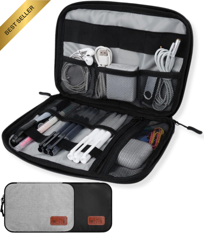 Small Gray Double Layer Waterproof Cable Electronic Organizer Bag SD USB
