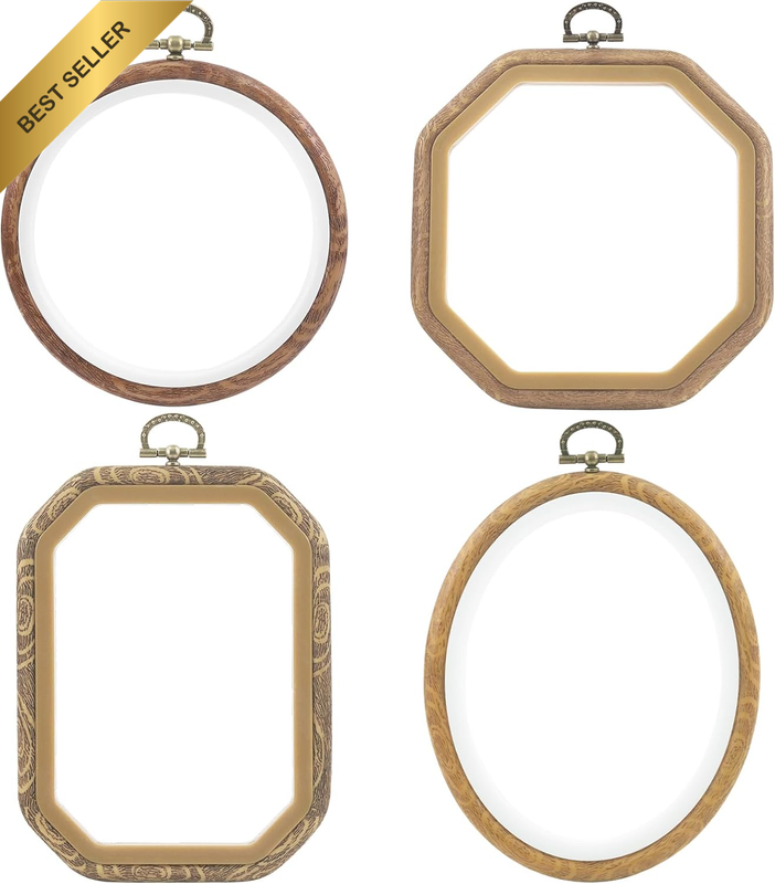 4Pcs 4 Sizes Circle Oval Rectangular Octagonal Embroidery Hoops Kit, Imitated Wo