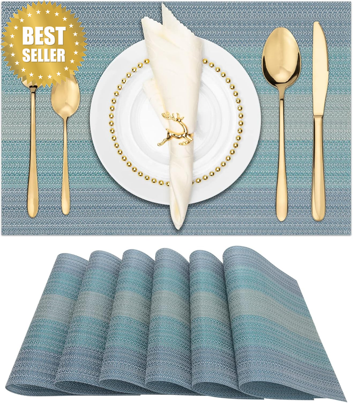 Dining Placemats Set of 6, Washable Heat & Stain Resistant Woven Vinyl Table Mat