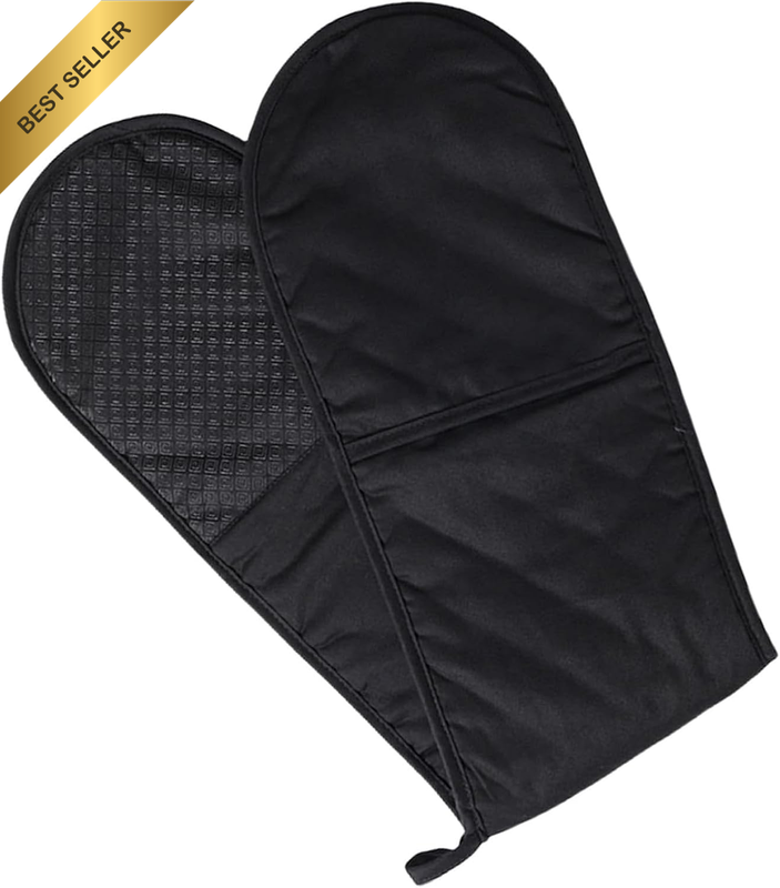 Black Double Oven Gloves Heat Resistant Silicone Non-Slip Oven Mitts