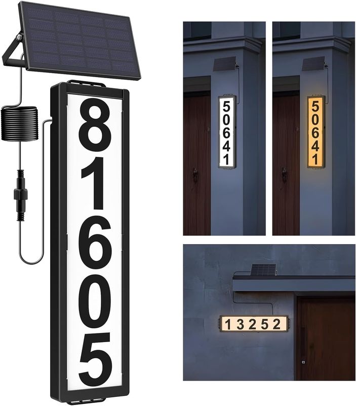 Solar Address Sign with Separate Solar Panel, House Numbers for outside Light Up