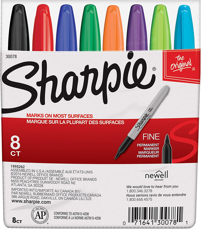 SHARPIE 30078 Permanent Markers, Fine Point, Classic Colors,