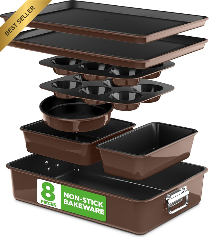 8-Piece Bakeware Set | Stackable Nonstick Carbon Steel Pans – Pfoa/Pfos/Ptfe-Fre