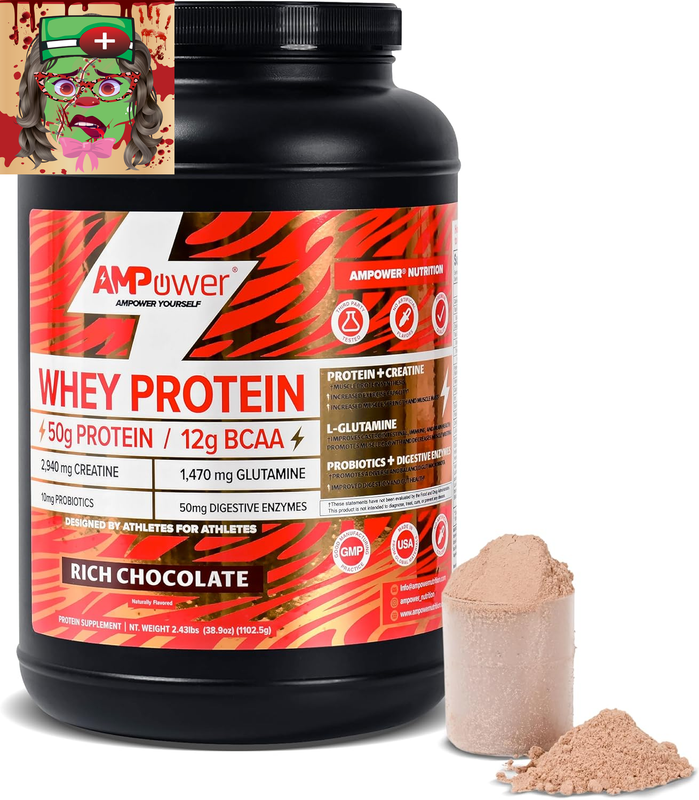 Chocolate Whey Protein Powder | Scientifically-Designed Optimum Muscle Stack, Gut, Brain, Immune | Protein, BCAA, Creatine, L-Glutamine, Probiotics, Digestive Enzymes | Rich Chocolate, 38.9Oz