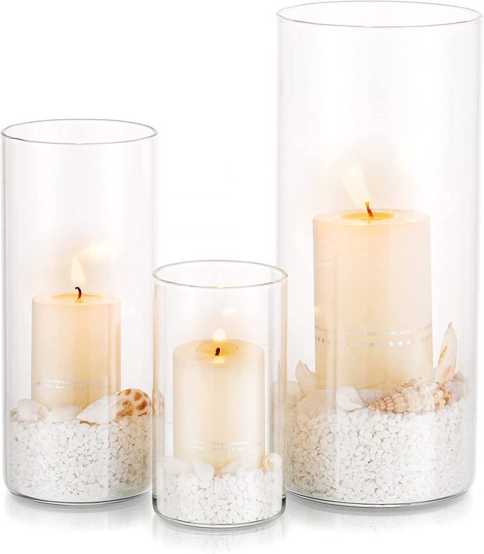 Set Of 3, Glass Cylinder Candle Holders For Pil