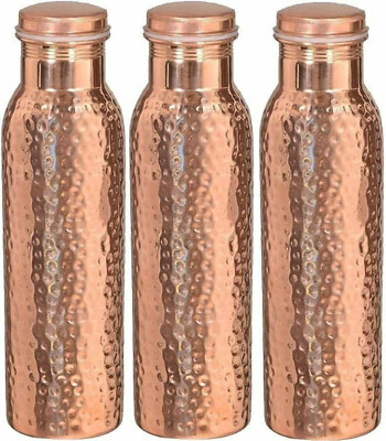 Pure Copper Drinking Water Flask Hammered Water Bottle Health Benefits Set Of 3