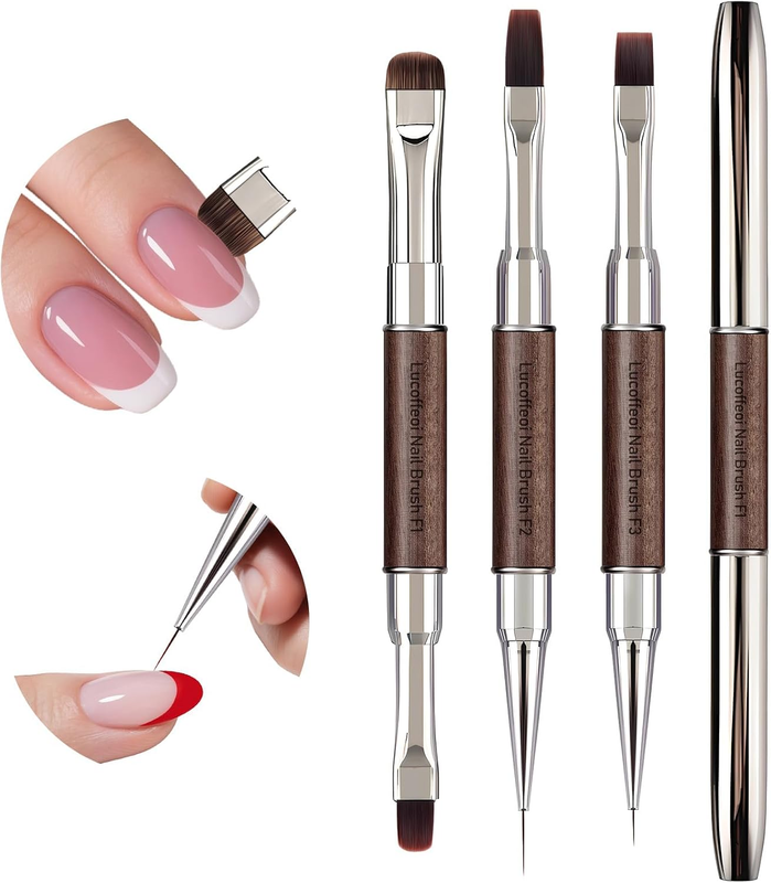 Nail Art Clean up Brushes Dual-End French Tip Brush 3PCS Set