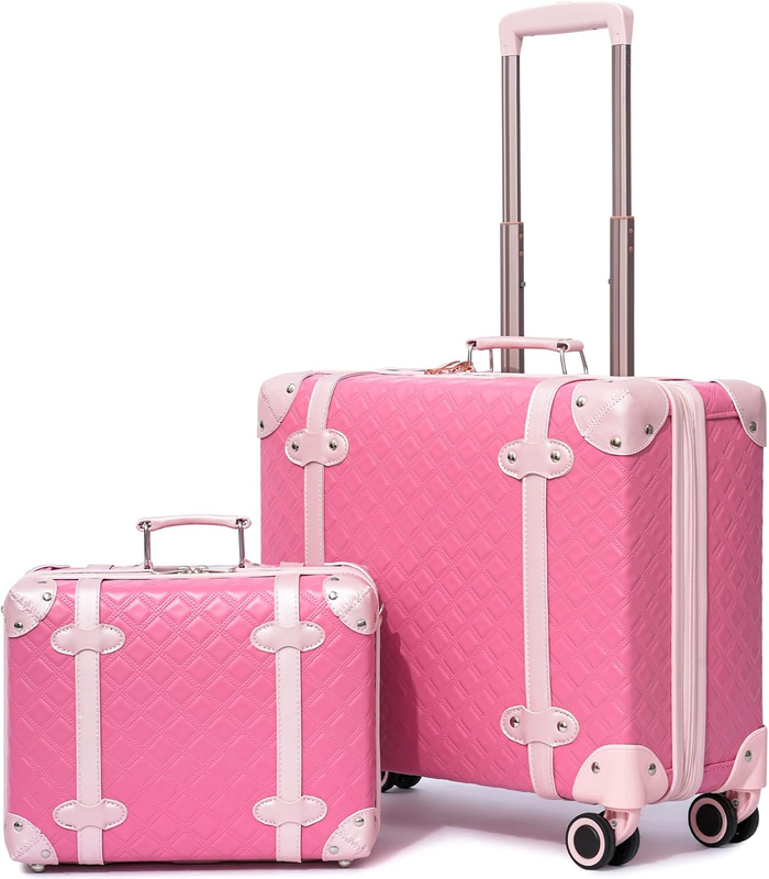 Vintage Look Luggage Set with Wheels, Retro Suitcase, Vintage Travel Luggage Set, Cute Designer Suitcase, Stylish Vintage Luggage Set for Women and Men