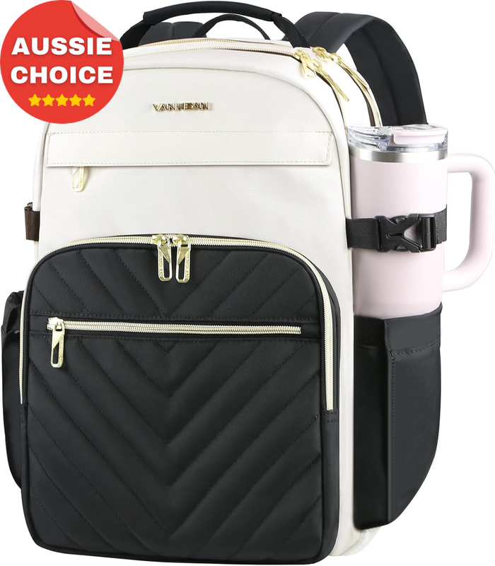 17.3 Inch Laptop Backpack Waterproof USB Bag for College Business Beige Black