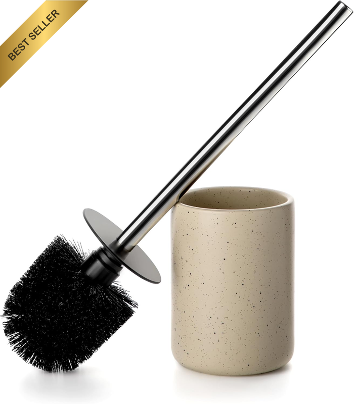 Land Series Ceramic Toilet Cleaner Brush and Holder Set for Bathroom, Non-Scratc