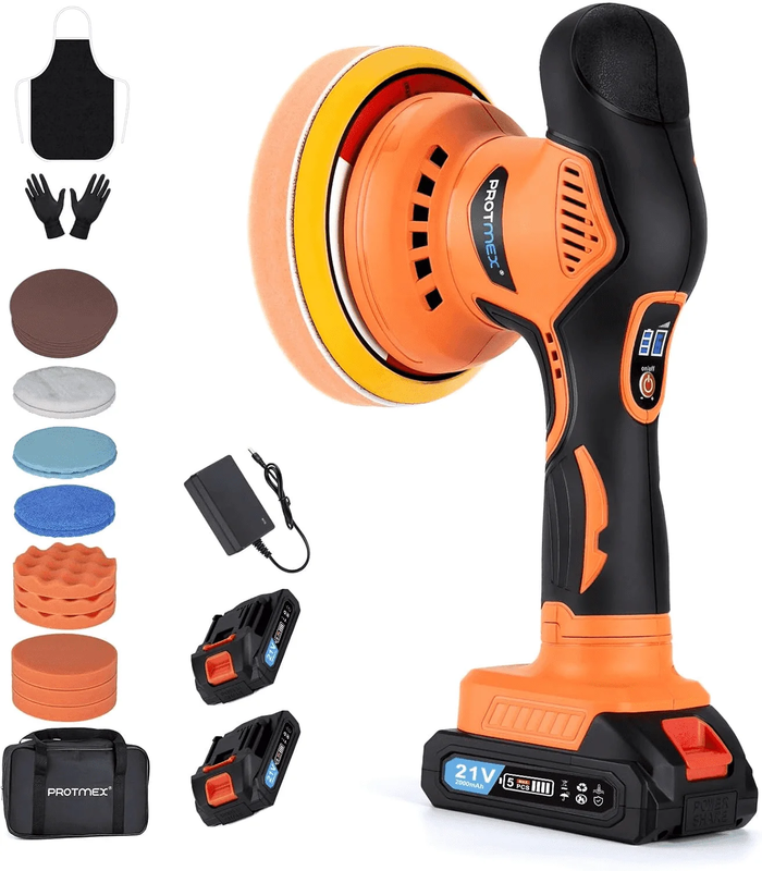 Cordless Car Buffer Polisher w/ 2x2000mAh 21V Batteries 6 Inch Waxer Kit