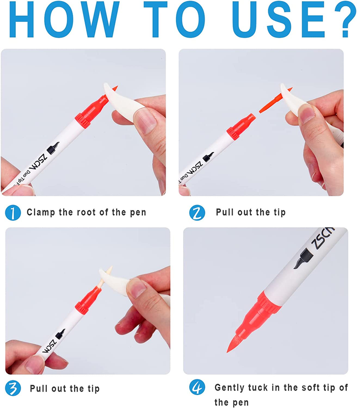 ZSCM Duo Tip Brush Markers Nib Tips, Include 10 Brush Tips, 10 Fineliner Tips