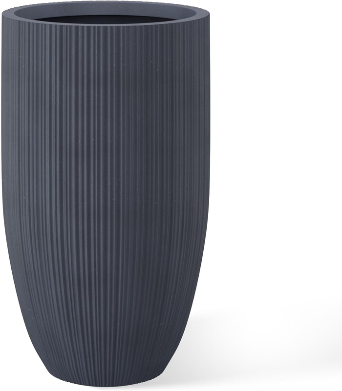 24 Inch Tall round Concrete Planter, Large Indoor Outdoor Plant Pots with Drainage Hole and Rubber Plug, Modern Decorative Garden Pots for Home Patio Porch, Textured Charcoal