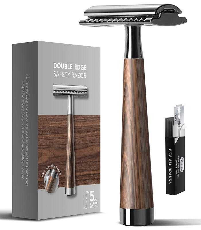 Faux Wood Zinc Alloy Handle 5 Stainless Steel Blades