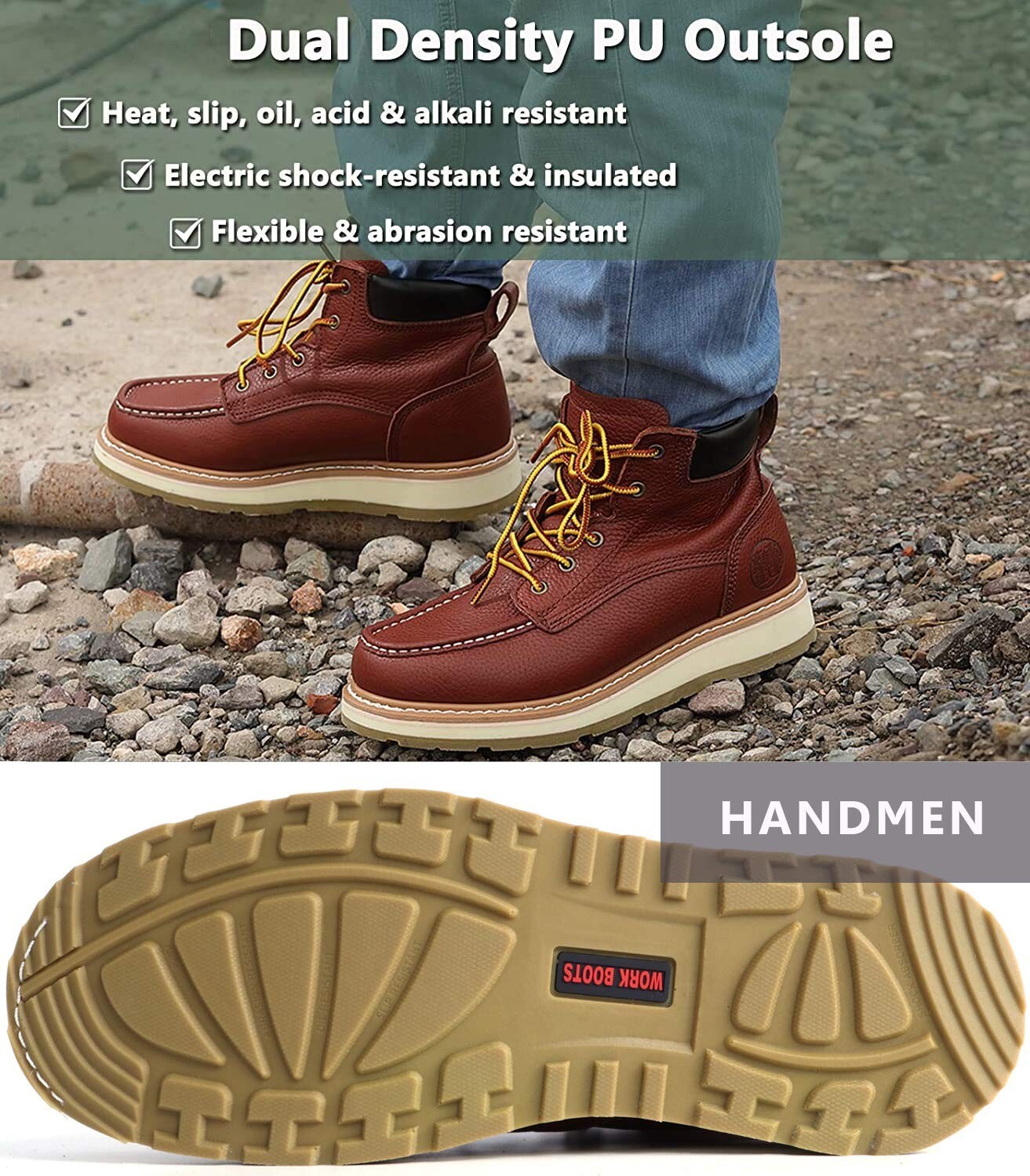 Work Boots for Men - 6" Non-Slip Puncture-Proof Safety Construction Work Shoes