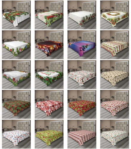 Ambesonne Christmas Tree Flat Sheet Top Sheet Decorative Bedding 6 Sizes