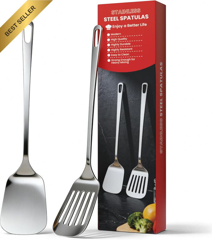 Stainless Steel Spatula Set - 2-Piece Metal Spatulas for Kitchen Use, Spatula St