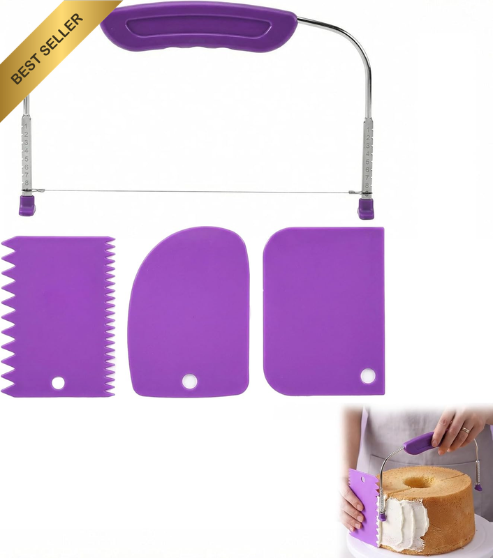Baking Kit 4 Piece, Adjustable Cake Leveler and Slicer Set with Purple Tools, Un