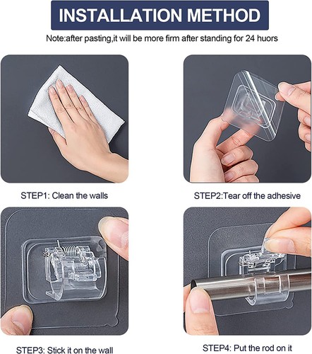 8pcs Curtain Rod Brackets Pole Drapery Hook Holder No Drilling Self Adhesive USA