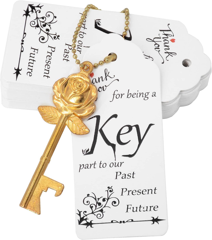 100 Sets Rose Flower Shaped Keys Wedding Favors Gift for Guest Bulk Skeleton Key