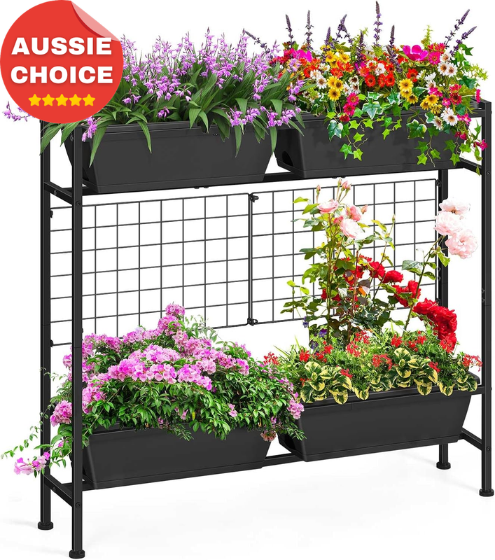 32 Inch Raised Garden Bed with Legs Vertical Planter Box Herb Trellis Grey Wood