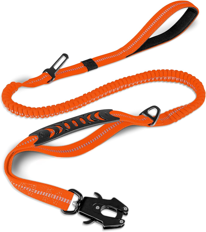 Tactical Dog Leash Heavy Duty, 4-6FT Shock Absorbing Bungee Lead with 2 Padded H
