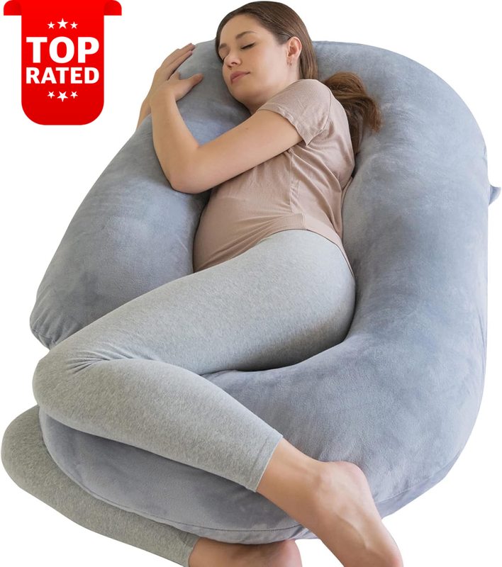 J Shaped Pregnancy Pillow Full Body Velvet Cover Maternity Pillow Grey