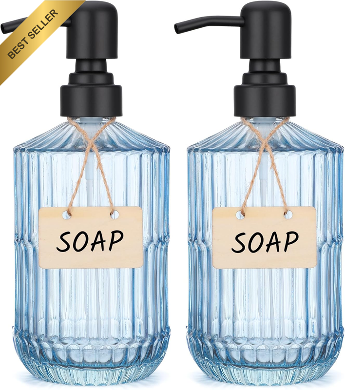 Glass Soap Dispenser Set, 2 Pcs 450Ml Glass Hand Soap Dispenser, with Stainless