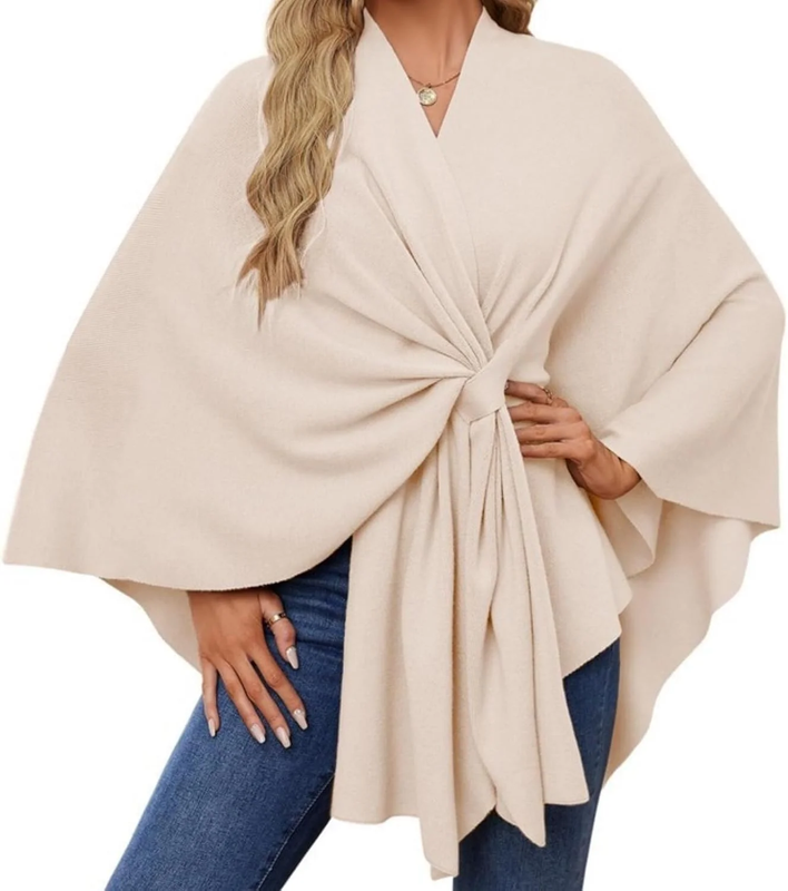 Elegant Women's Shawl Wraps - Oversized Soft Open Front Poncho for Fall/Winter