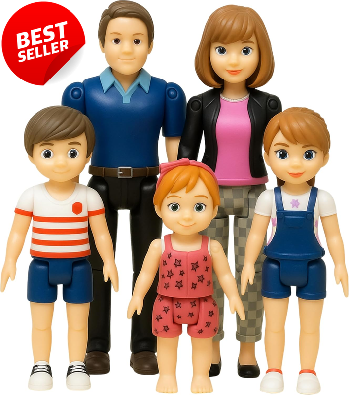 5-Piece Bendable Dollhouse Family Figures Mom Dad Kids Toddler Toys - US