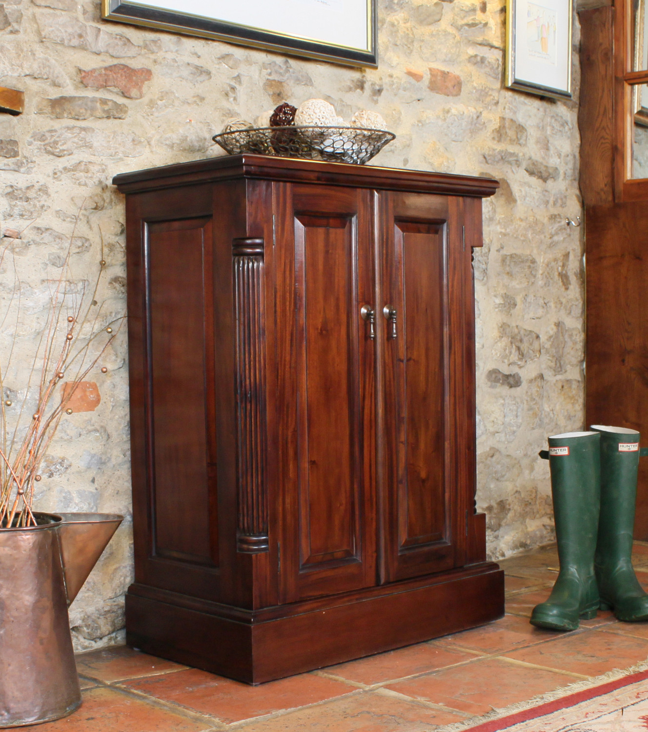 La Roque Dark Wood Shoe Cabinet Unit Storage Solid ...
