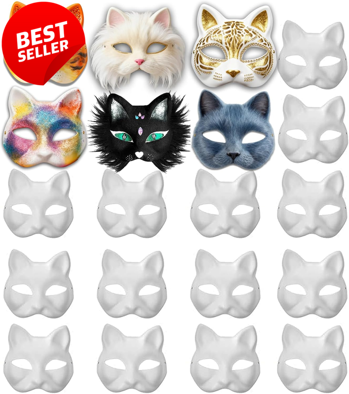 14PCS White Paper Half Face Masks Paintable DIY Masquerade Halloween Party - US
