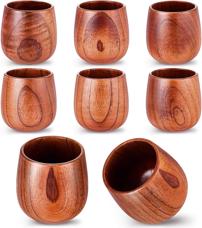 Suclain 6 Pieces 6 Oz Wooden Tea Cups Wooden Coffee Cups Wood Teacups
