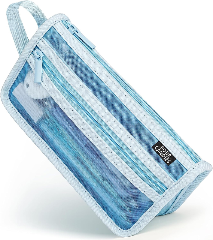 Case With Handle And Zipper, Clear Double-layer Pencil Pouch Ma