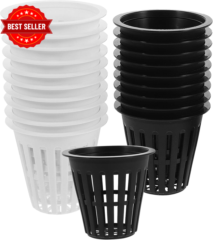 20Pcs Hydroponic Net Pots Plastic Black and White 5.50 Cm