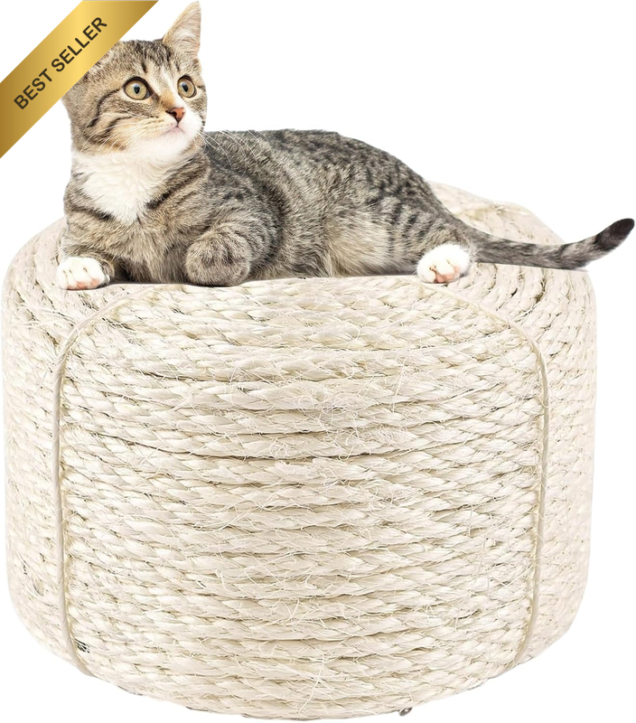 Cat Sisal Rope 164 Feet Odor Free 1/4In Diameter Replacement Scratching Post Rop