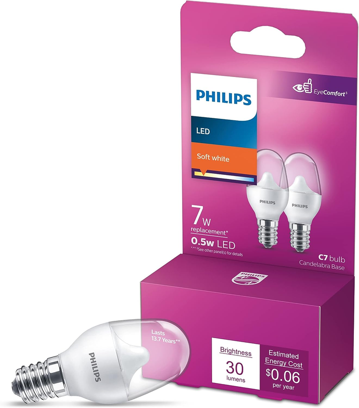 Frosted Flicker-Free C7 Night Light Bulb, Non-Dimmable, Eyecomfort Technology, 3