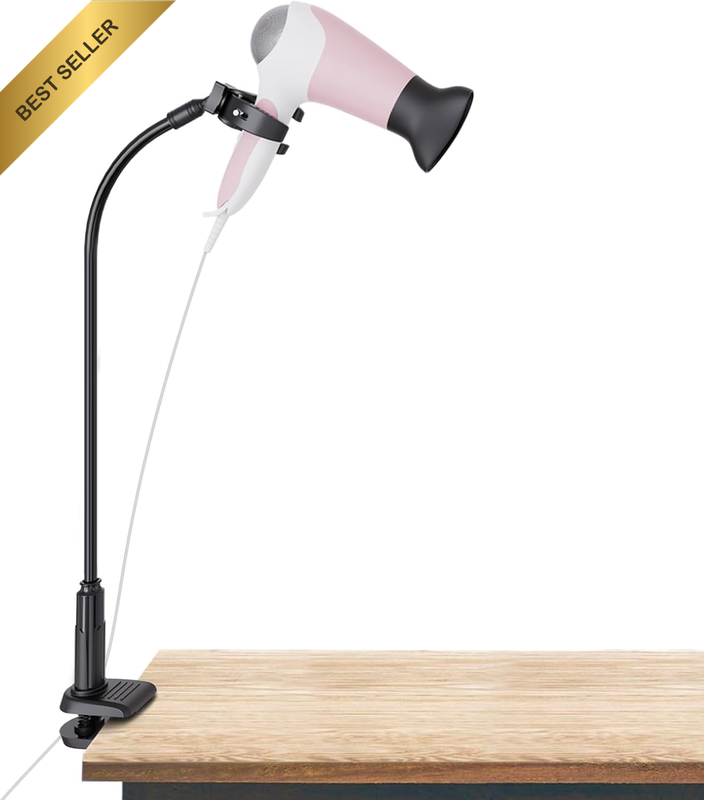 Hair Dryer Stand, 360 Degree Rotating Blow Dryer Holder Hands-Free, Gooseneck Br