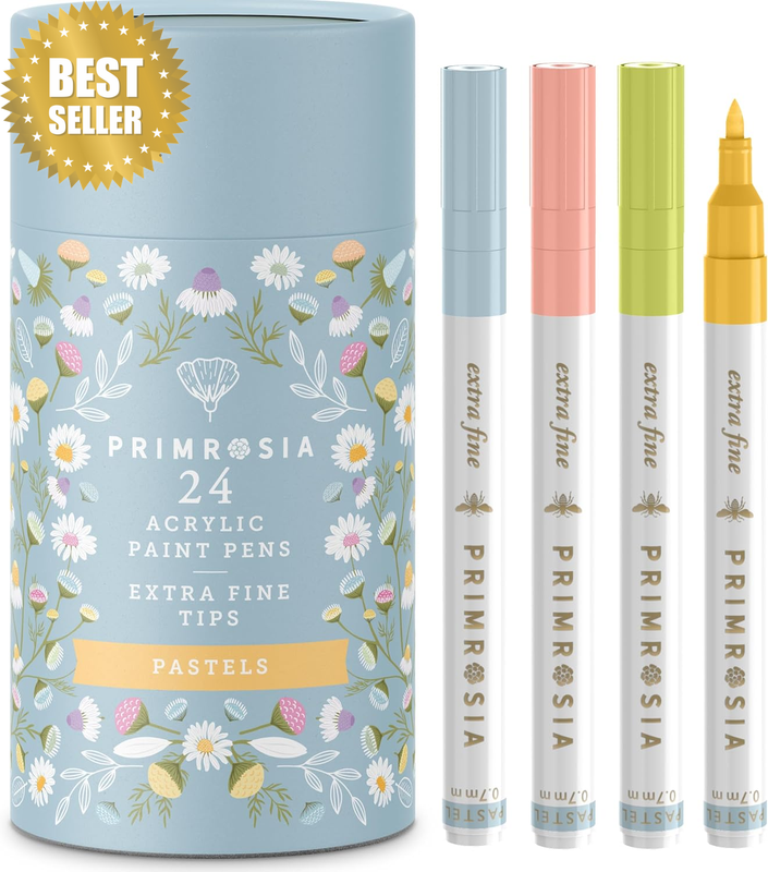 24 Pastel Acrylic Paint Pens – Fine Tip Markers for Artists. Ideal for Journalin