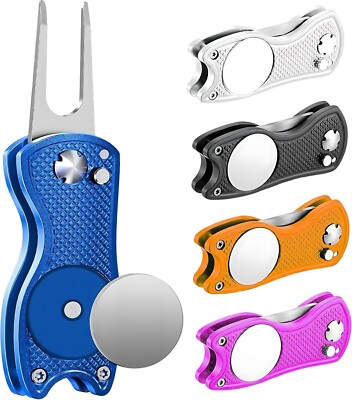 Folding Golf Divot Tool Multifunctional w/ Quick Release, Magnetic Ball Marker