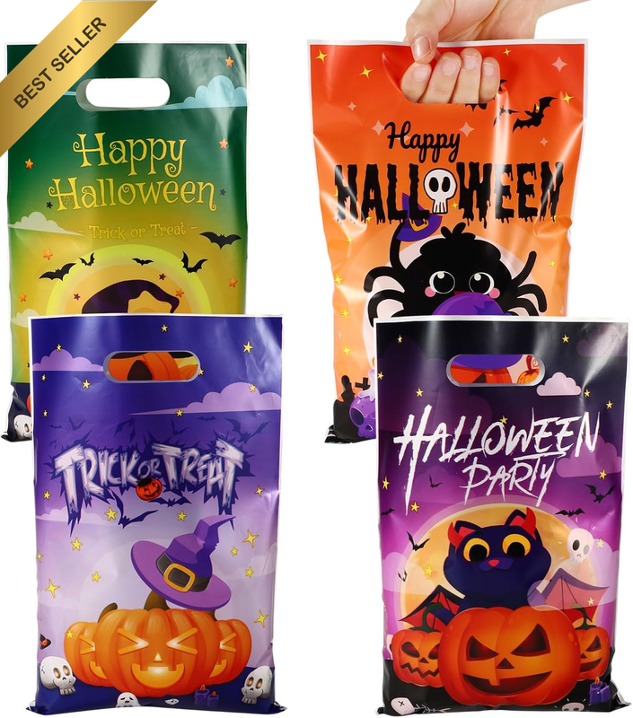 50Pcs Halloween Goodie Bags, Happy Halloween Party Favor Bags with Handle Assort