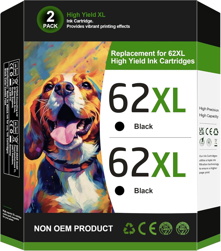 62XL Ink Cartridge Black Compatible Replacement for HP Ink 62 XL Black Ink Cartr