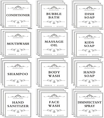 36 PCS Printed Waterproof Labels for Shampoo and Conditioner trumpet, White 