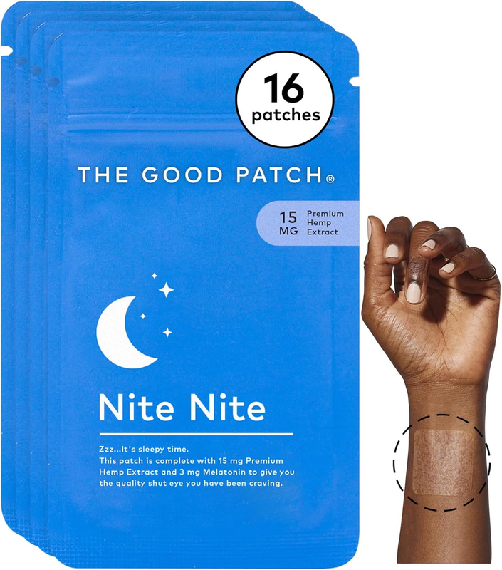 Nite Nite Sleep Patch Support with Hemp and Melatonin, Sustained Release, Natural Patch, Plant Powered Wearable Wellness (16 Total Patches)
